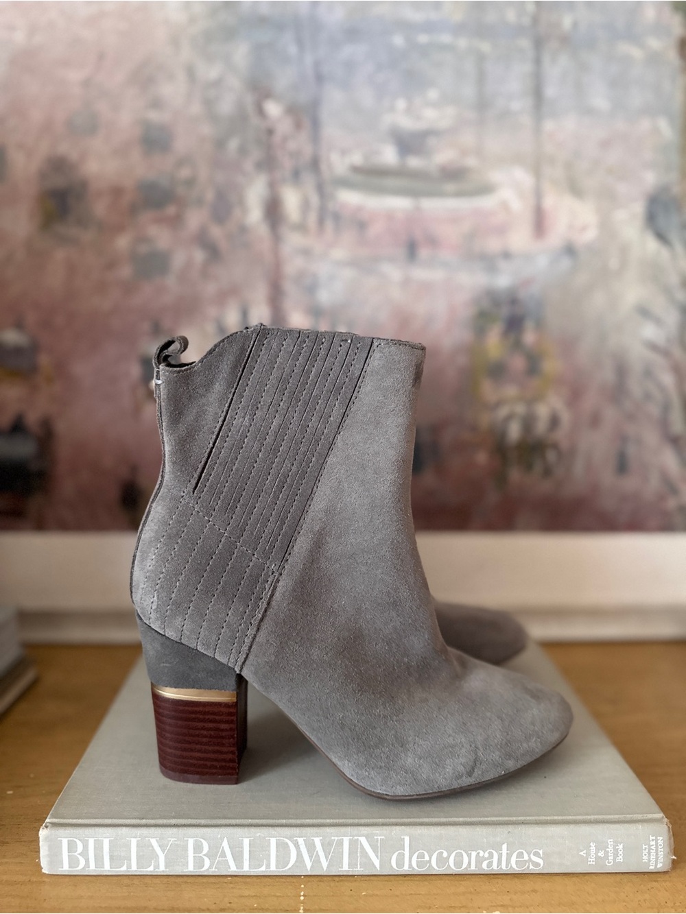 Lucca Lane Gray Suede Block Heel Ankle Boots - Size 7